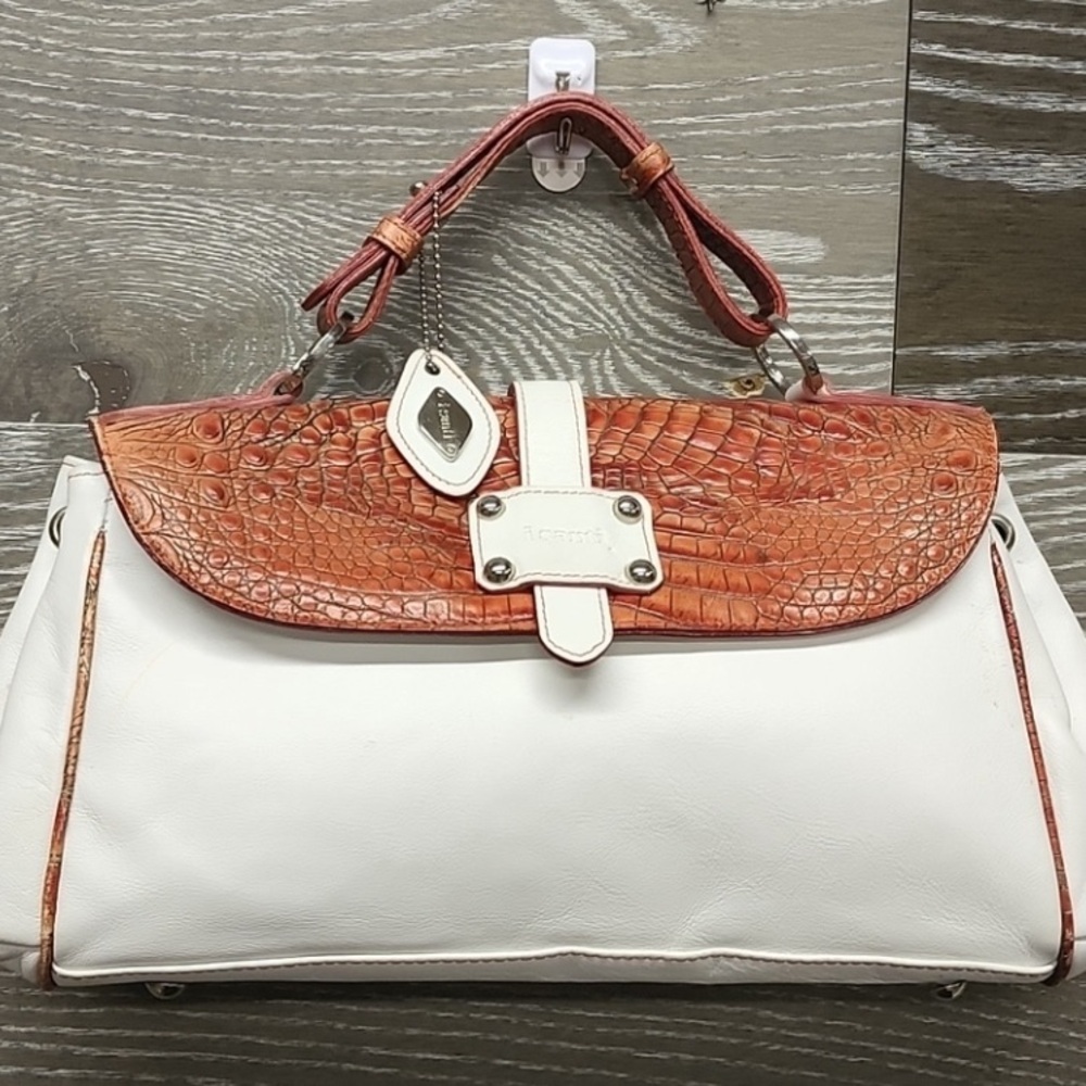 I Santi made in Italy white n burnt orange and white  leather hand bag